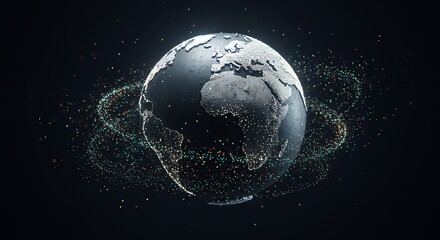 Earth globe with data network visualization