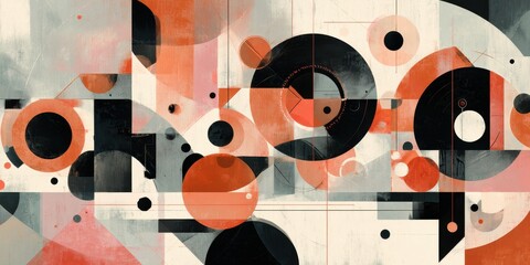 Geometric Abstraction: A captivating abstract composition with a playful arrangement of circles, squares, and lines, offering a visual symphony of shapes and colors.