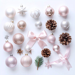 크리스마스 장식 세트, Christmas decoration set, 오너먼트, ornament, 트리볼, tree ball, 리본, ribbon, 눈송이, snowflake, 트리, tree, 전구, lights, 리스, wreath, 양말, stocking, 사탕지팡이, candy cane, 종, bell, 눈, snow, 별, star, 골드, gol