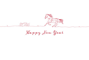 2026年午年のラインアートの年賀状素材