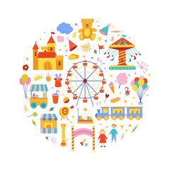 Amusement park vector illustrations. Cute amusement park clipart on white background