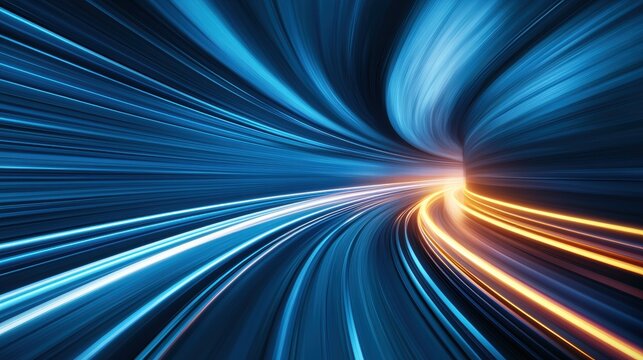 Hyperloop train travelling at high speed through a tunnel A hyperloop capsule speeding through a brightly lit tunnel, futuristic design.