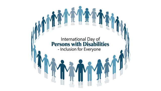 A diverse group of stylized human figures holding hands in a circle, forming a symbol of unity and inclusion for International Day of Persons with Disabilities.