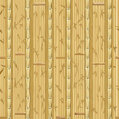 Seamless texture of vertical bamboo stalks in natural beige-yellow color. Realistic bamboo wall pattern with segments and natural wood grain