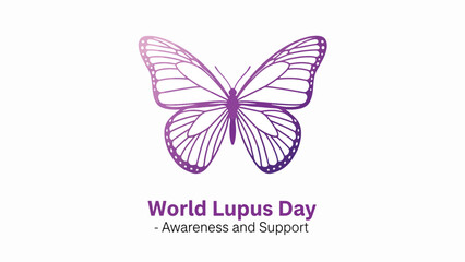 A delicate purple butterfly illustration symbolizing World Lupus Day, emphasizing awareness and support for the condition.