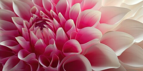 Fototapeta premium Dahlia's Delicate Embrace: An up-close view of a dahlia in full bloom, its intricate petals displaying shades of pink and white, the bloom is a symbol of grace and beauty.