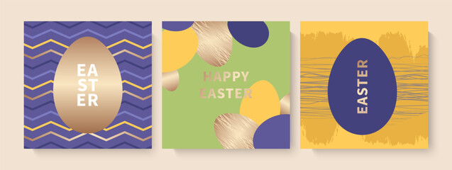Happy Easter greeting cards set. Modern geometric Easter card design with Easter eggs.