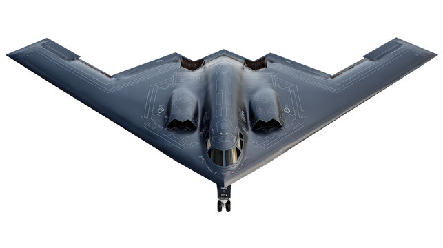 B-2 Spirit stealth bomber showing aerodynamic shape top view isolated on a Transparent background, PNG file. - Powered by Adobe