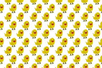 Seamless pattern of yellow duck drawing on white background.