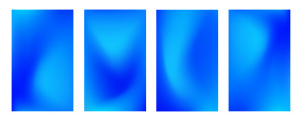 Fototapeta premium Set of four abstract gradient backgrounds with a vibrant palette of electric blue and bright cyan. These vertical templates are ideal for creating social media stories, mobile phone wallpapers