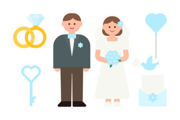 Champagne, bride and groom, wedding invitation vector illustration