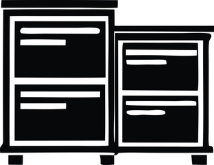 Simple line art representation of two wooden filing cabinets showing storage drawers ideal for office or home organization concepts