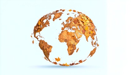 Earth globe covered in autumn leaves