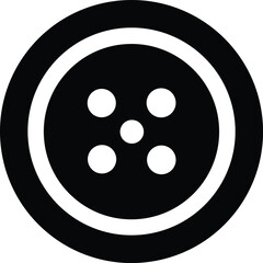 Simple black and white circle button icon with four holes representing sewing and craft supplies