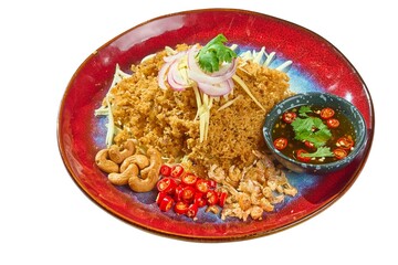 Authentic Thai Crispy Catfish Salad (Yam Pla Duk Foo) with Spicy Chili-Lime Dressing

