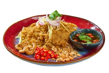 Authentic Thai Crispy Catfish Salad (Yam Pla Duk Foo) with Spicy Chili-Lime Dressing

