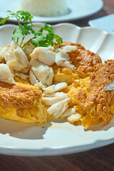 Authentic Thai Crab Omelette (Khai Jiao Poo) with Lump Crab Meat, Served with Steamed Jasmine Rice