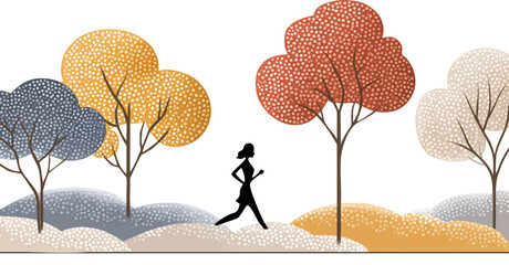 a silhouette of a person walking amongst colorful trees