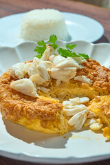 Authentic Thai Crab Omelette (Khai Jiao Poo) with Lump Crab Meat, Served with Steamed Jasmine Rice