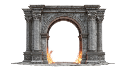 Ancient classic architecture with stone arches, historic building facade, old architectural details, timeless heritage structure isolated on white background