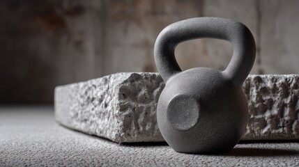 Gray kettlebell on balance board formal and strong for fitness equipment design