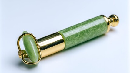 Green jade facial roller on white background fresh and luxurious for skincare content