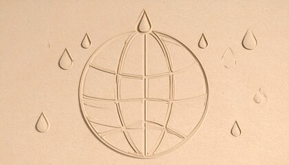 Earth globe, embossed with water droplets, light beige background