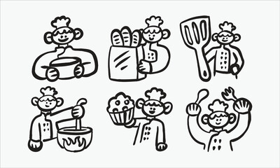 Doodle Collection of Various Chef Cooking Activity