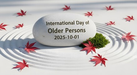 Zen Garden Stone Etched with “International Day of Older Persons 2025-10-01” – Symbol of Peace and Longevity