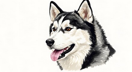 Fototapeta premium Stunning Husky Portrait with Detailed Fur Texture and Expressive Eyes, Perfect for Pet Lovers and Animal Art Collections