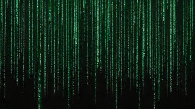 Falling digital binary code in the matrix style. Abstract tech background