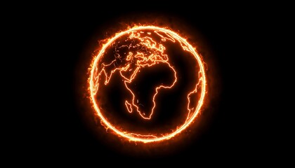 Earth globe encircled by fiery orange outline