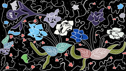 a typical batik motif from Pekalongan, Central Java, featuring a combination of bright colors and animal and plant motifs adapted from local and Chinese culture
