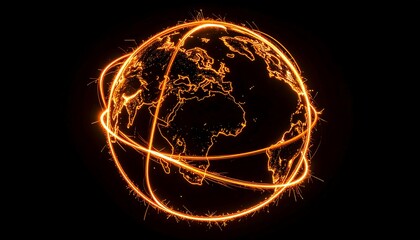 Earth globe encircled by fiery spark trails