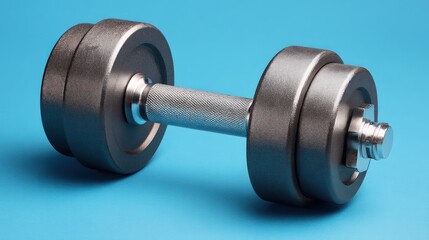 Fototapeta premium Gray dumbbell with rubber grip bold and trustworthy for gym equipment ads