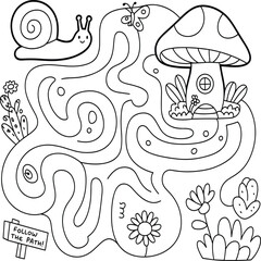 Cute Snail Maze With Butterfly Mushroom House and Flowers labyrinth puzzle