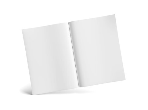 Floating open magazine isolated on transparent background. Cut out blank brochure mockup 3D rendering