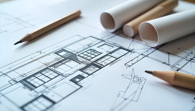 Architect designer Interior creative working hand drawing sketch plan blue print selection material color samples art tools Design Studio