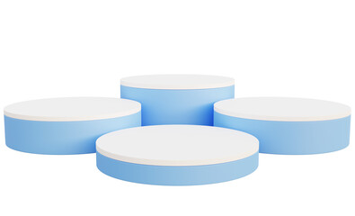 Blue and white podium for advertising products, cosmetics, fashion, perfume, 3D rendering.