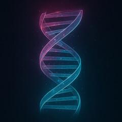 Futuristic Holographic DNA Double Helix with Glowing Light Particles