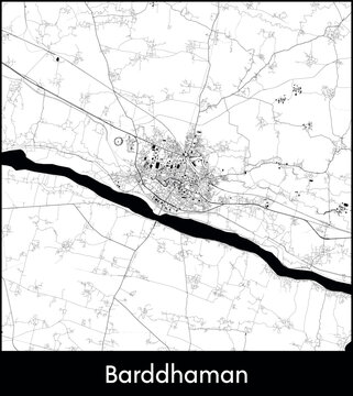 Barddhaman city map, India - Topographic vector map poster