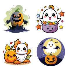 Cute cartoon ghosts and halloween characters for spooky season designs