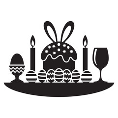 Black Easter Illustration with Cake Eggs Candles and Wine Glass