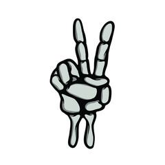 Peace Sign Skeleton Hand Cartoon Vector Illustration