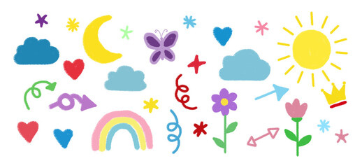 Illustration of hand drawn doodle element set isolated on transparent background