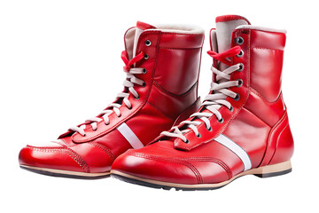 Pair of Red Boxing Boots with cutout png White Laces shoes footwear isolated on a transparent background
