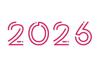 2026. Futuristic, continuous thin-line design in magenta. A modern, digital style for the New Year, calendar, future date, and technology themes.