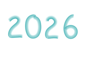 2026. Hand-drawn, soft-edged, airbrush lettering in turquoise/cyan. A smooth, dreamy design for New Year, water, holiday, and future themes.