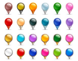 Collection of colorful glossy map pointers