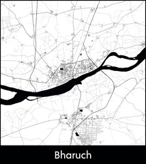 Bharuch city map, India - Topographic vector map poster